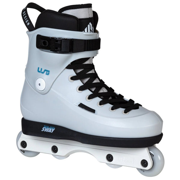 USD-Sway-58-XXIV-Inline-Aggressive-Skate-Grey-Shell-Black-Soul-Plate-White-Frame-Front-View