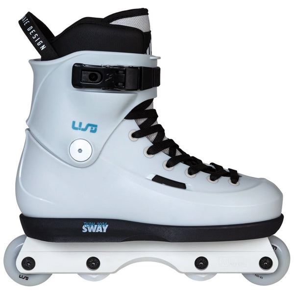 USD-Sway-58-XXIV-Inline-Aggressive-Skate-Grey-Shell-Black-Soul-Plate-White-Frame-Side-View